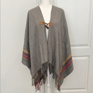 Aerie Gray Poncho with Multicolor Stripes, One Size
